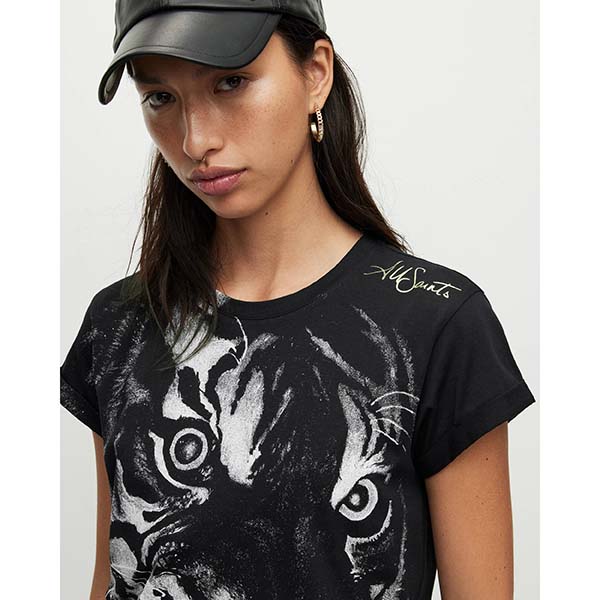 Allsaints Australia Womens Turin Anna Tiger Print T-Shirt Black AU67-185